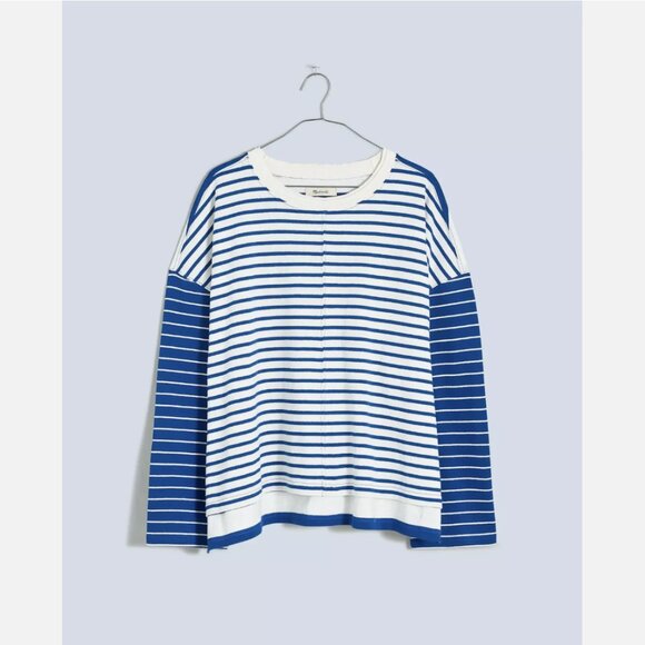 Madewell White Blue Easy Long-Sleeve Contrasting Stripe Rugby Tee - Picture 4 of 6